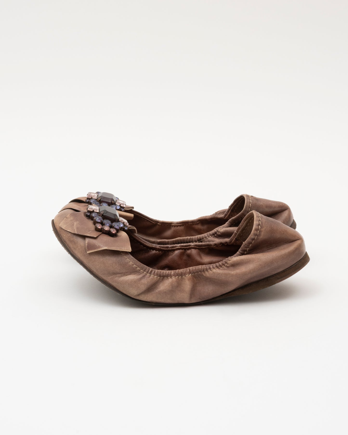 2000s MIU MIU Brown Amethyst Crystal Ballet Flats (38)