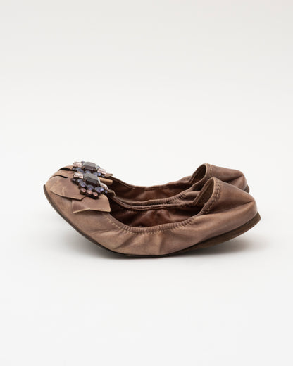2000s MIU MIU Brown Amethyst Crystal Ballet Flats (38)
