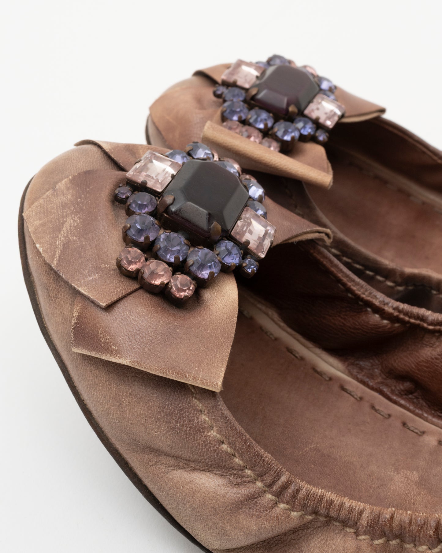 2000s MIU MIU Brown Amethyst Crystal Ballet Flats (38)