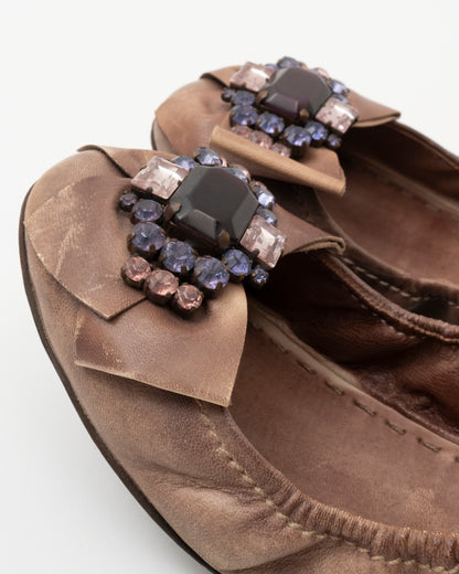 2000s MIU MIU Brown Amethyst Crystal Ballet Flats (38)