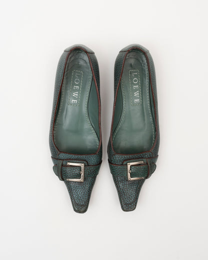 2000s LOEWE Teal Leather Pointed Flats (7.5)