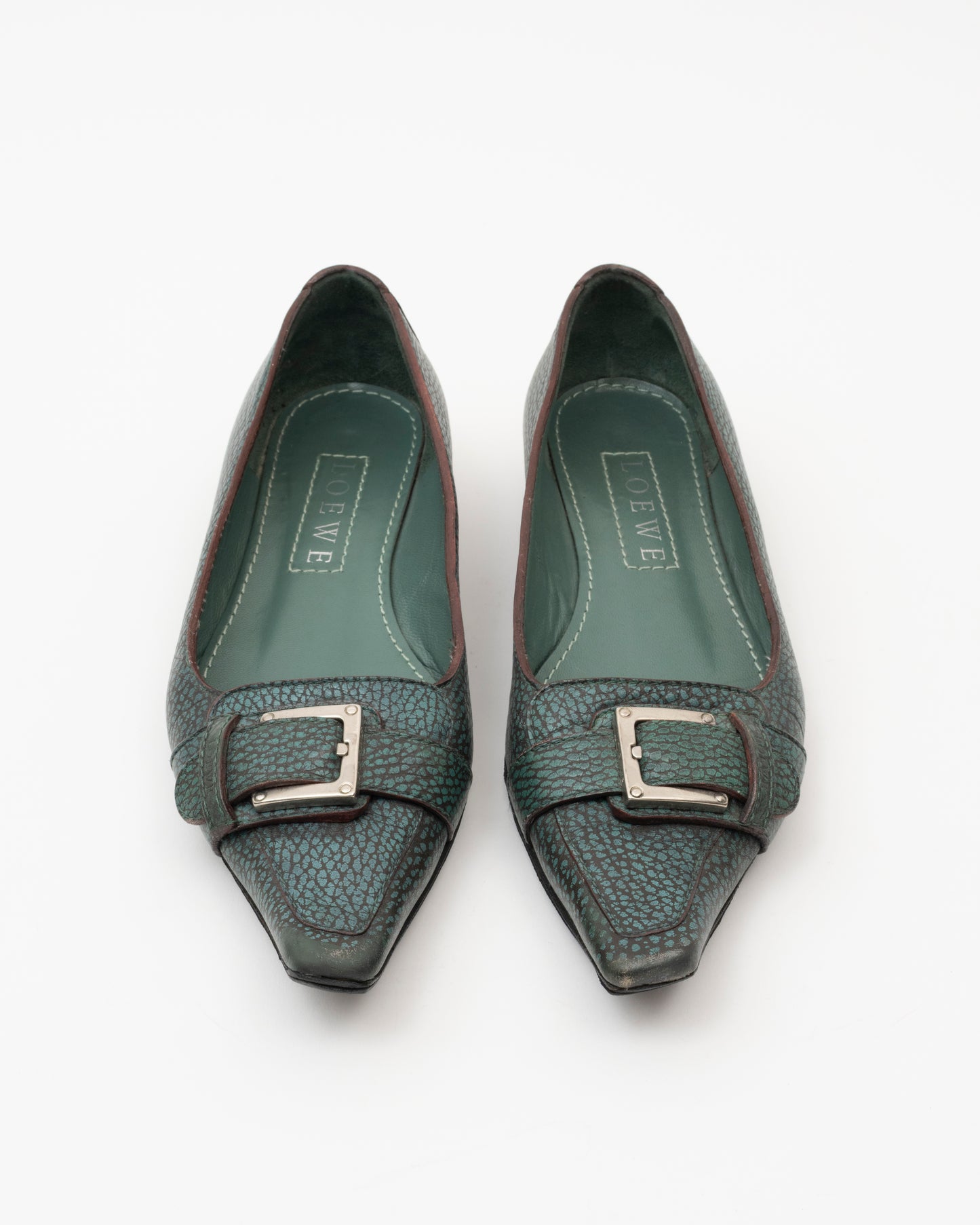 2000s LOEWE Teal Leather Pointed Flats (7.5)