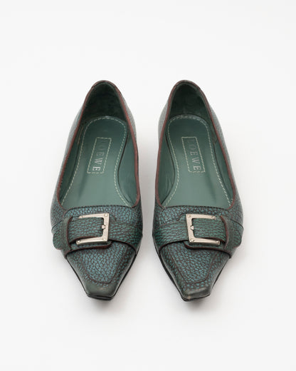 2000s LOEWE Teal Leather Pointed Flats (7.5)