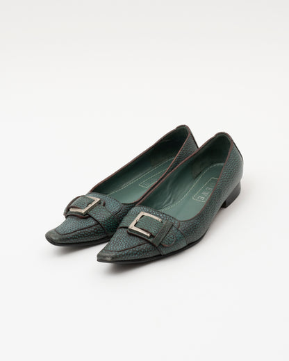 2000s LOEWE Teal Leather Pointed Flats (7.5)