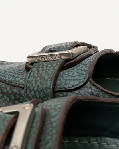 2000s LOEWE Teal Leather Pointed Flats (7.5)