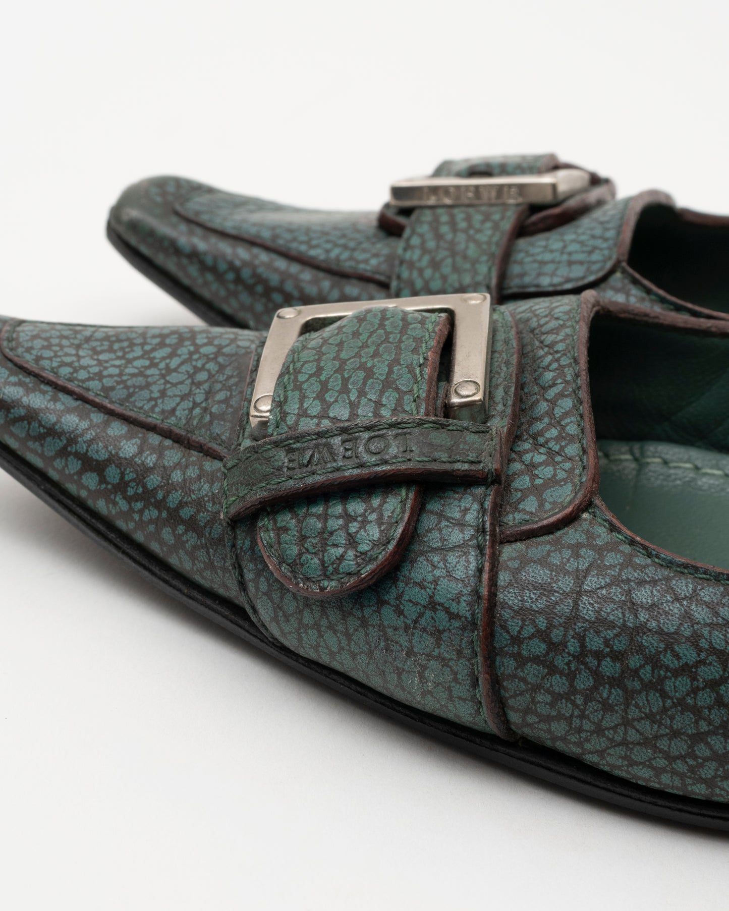 2000s LOEWE Teal Leather Pointed Flats (7.5)