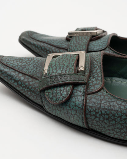 2000s LOEWE Teal Leather Pointed Flats (7.5)