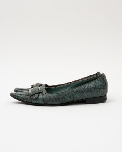 2000s LOEWE Teal Leather Pointed Flats (7.5)