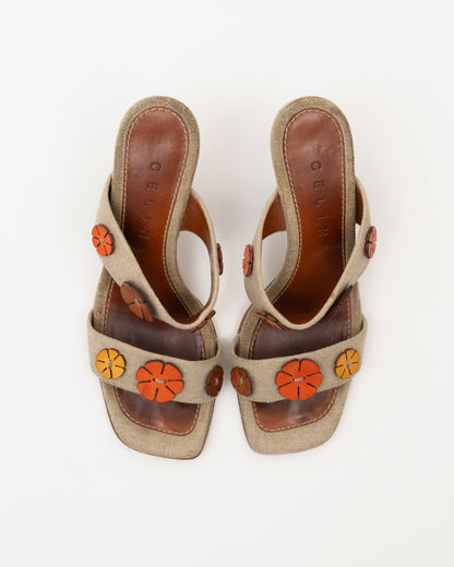 90s CELINE Canvas Floral Applique Sandals (37)