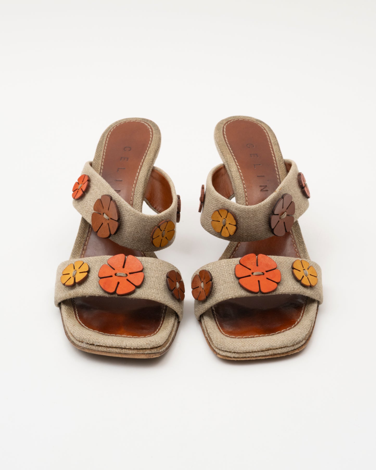 90s CELINE Canvas Floral Applique Sandals (37)