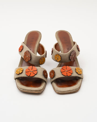 90s CELINE Canvas Floral Applique Sandals (37)