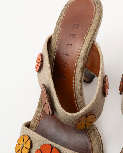 90s CELINE Canvas Floral Applique Sandals (37)
