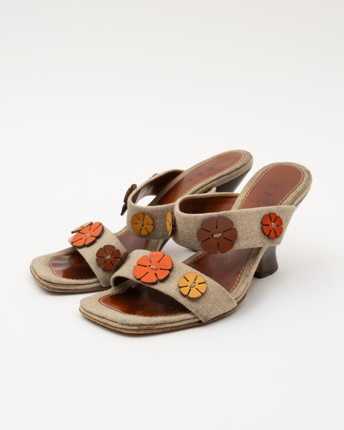 90s CELINE Canvas Floral Applique Sandals (37)
