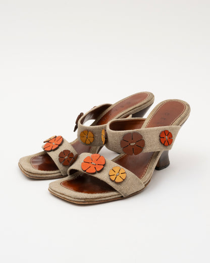 90s CELINE Canvas Floral Applique Sandals (37)