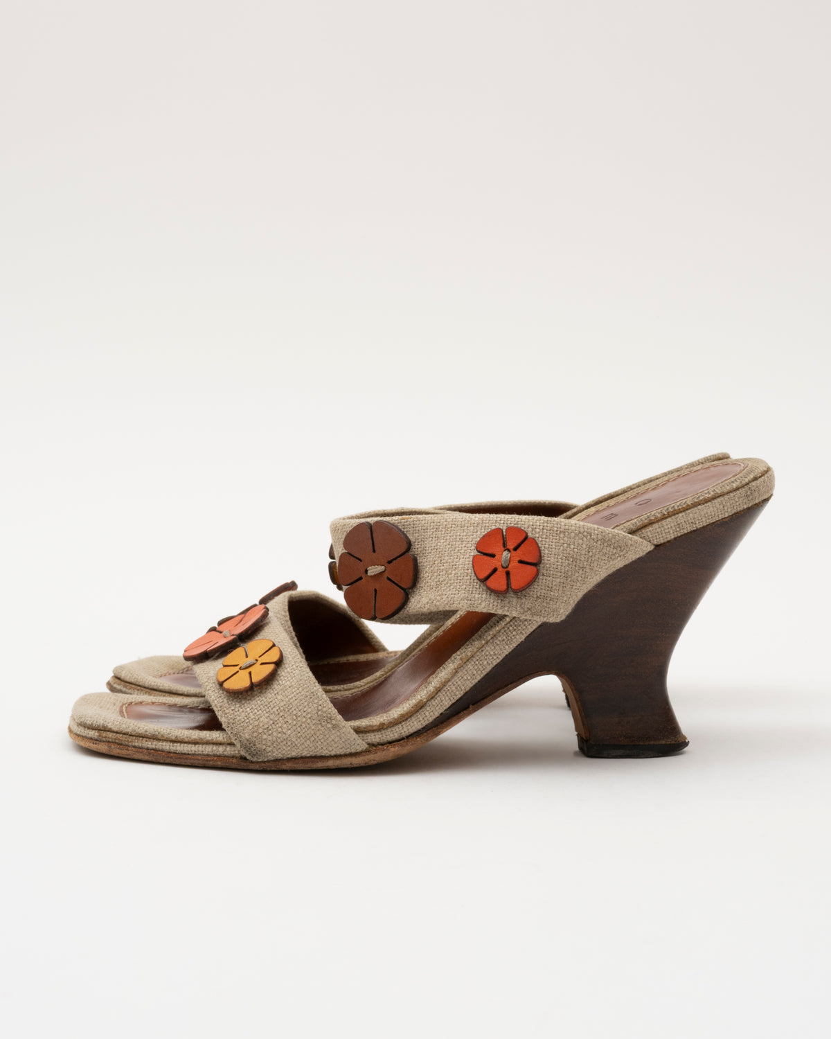 90s CELINE Canvas Floral Applique Sandals (37)