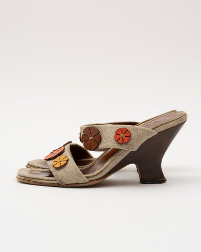 90s CELINE Canvas Floral Applique Sandals (37)