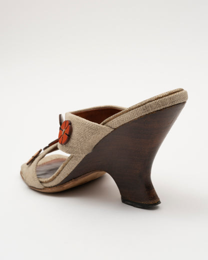 90s CELINE Canvas Floral Applique Sandals (37)