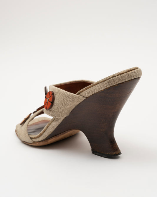 90s CELINE Canvas Floral Applique Sandals (37)