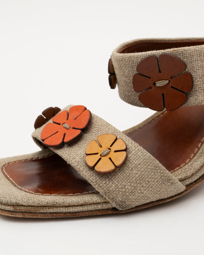 90s CELINE Canvas Floral Applique Sandals (37)