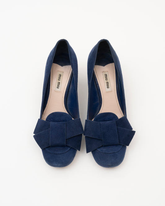 90s MIU MIU Blue Suede Bow Heels (37.5)