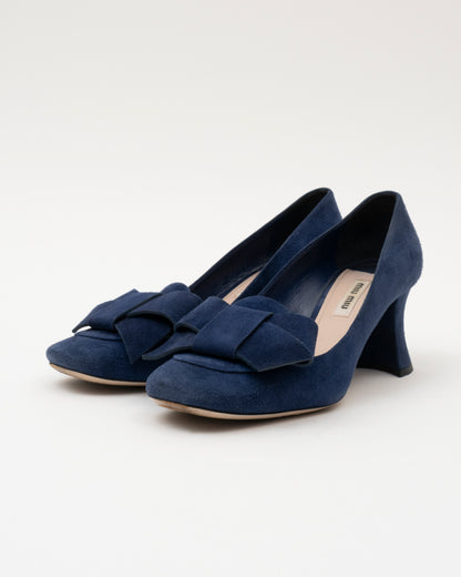 90s MIU MIU Blue Suede Bow Heels (37.5)