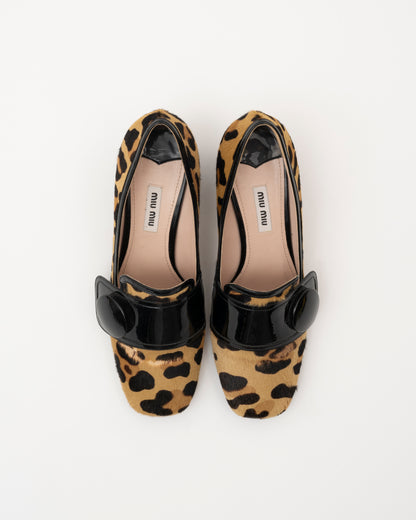 2000s MIU MIU Leopard Pony Hair Block Heels (37.5)(as is)
