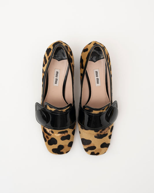 2000s MIU MIU Leopard Pony Hair Block Heels (37.5)(as is)