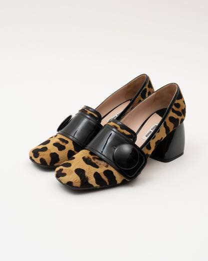 2000s MIU MIU Leopard Pony Hair Block Heels (37.5)(as is)