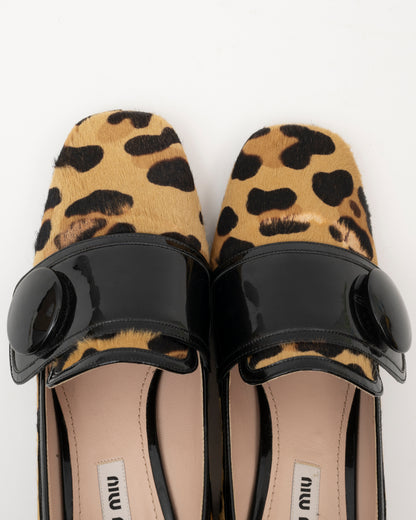 2000s MIU MIU Leopard Pony Hair Block Heels (37.5)(as is)
