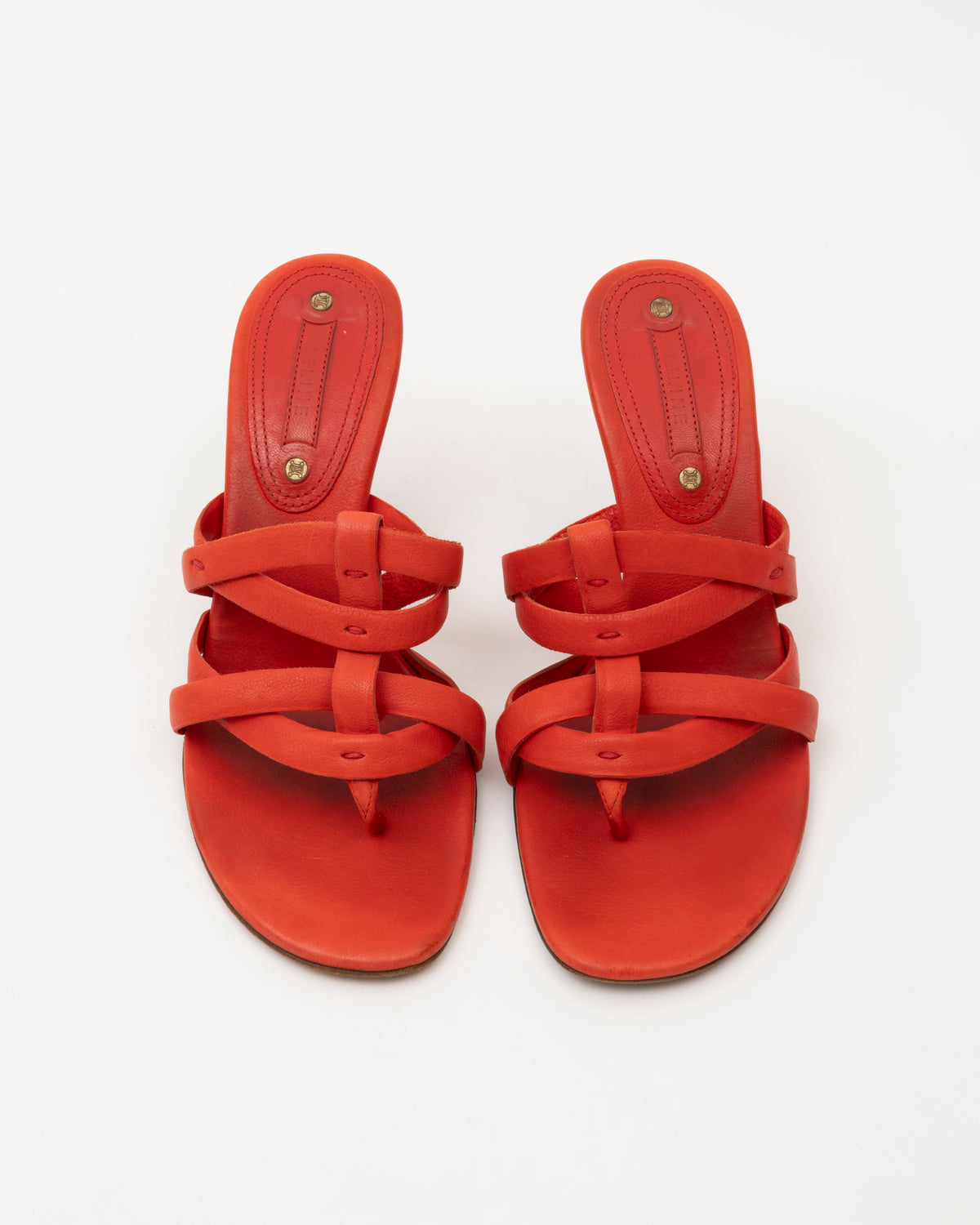 90s CELINE Persimmon Leather Strappy Sandals (37)