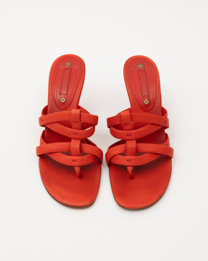 90s CELINE Persimmon Leather Strappy Sandals (37)
