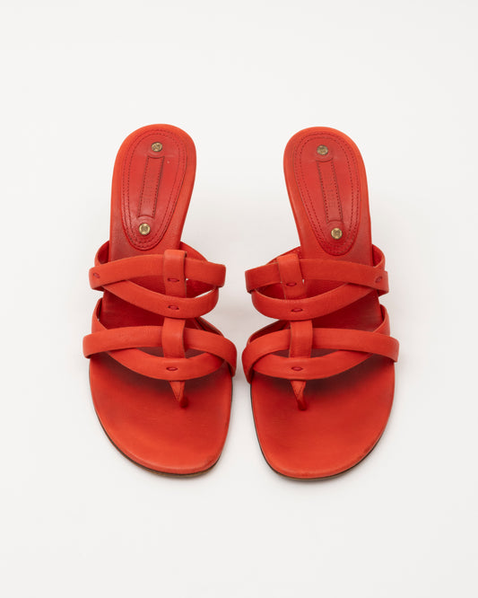 90s CELINE Persimmon Leather Strappy Sandals (37)