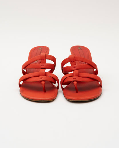 90s CELINE Persimmon Leather Strappy Sandals (37)