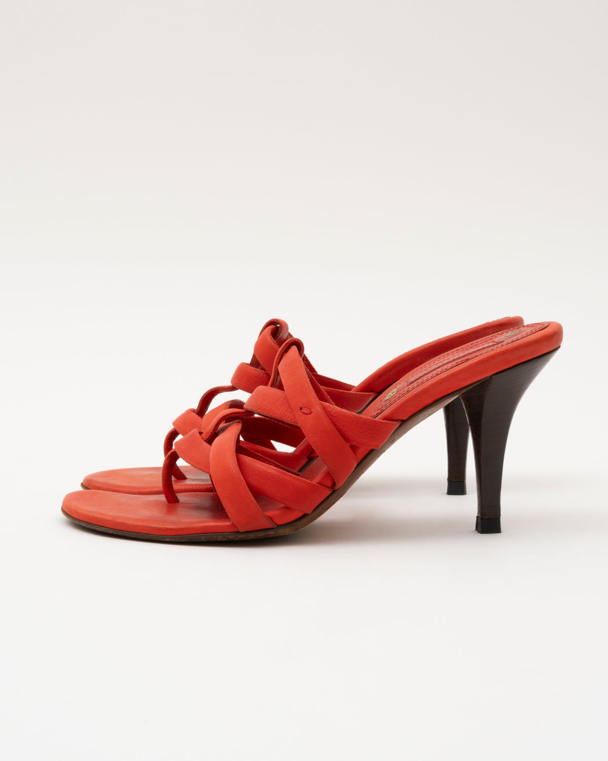 90s CELINE Persimmon Leather Strappy Sandals (37)