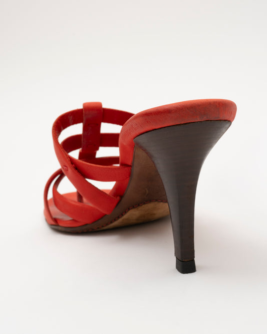 90s CELINE Persimmon Leather Strappy Sandals (37)
