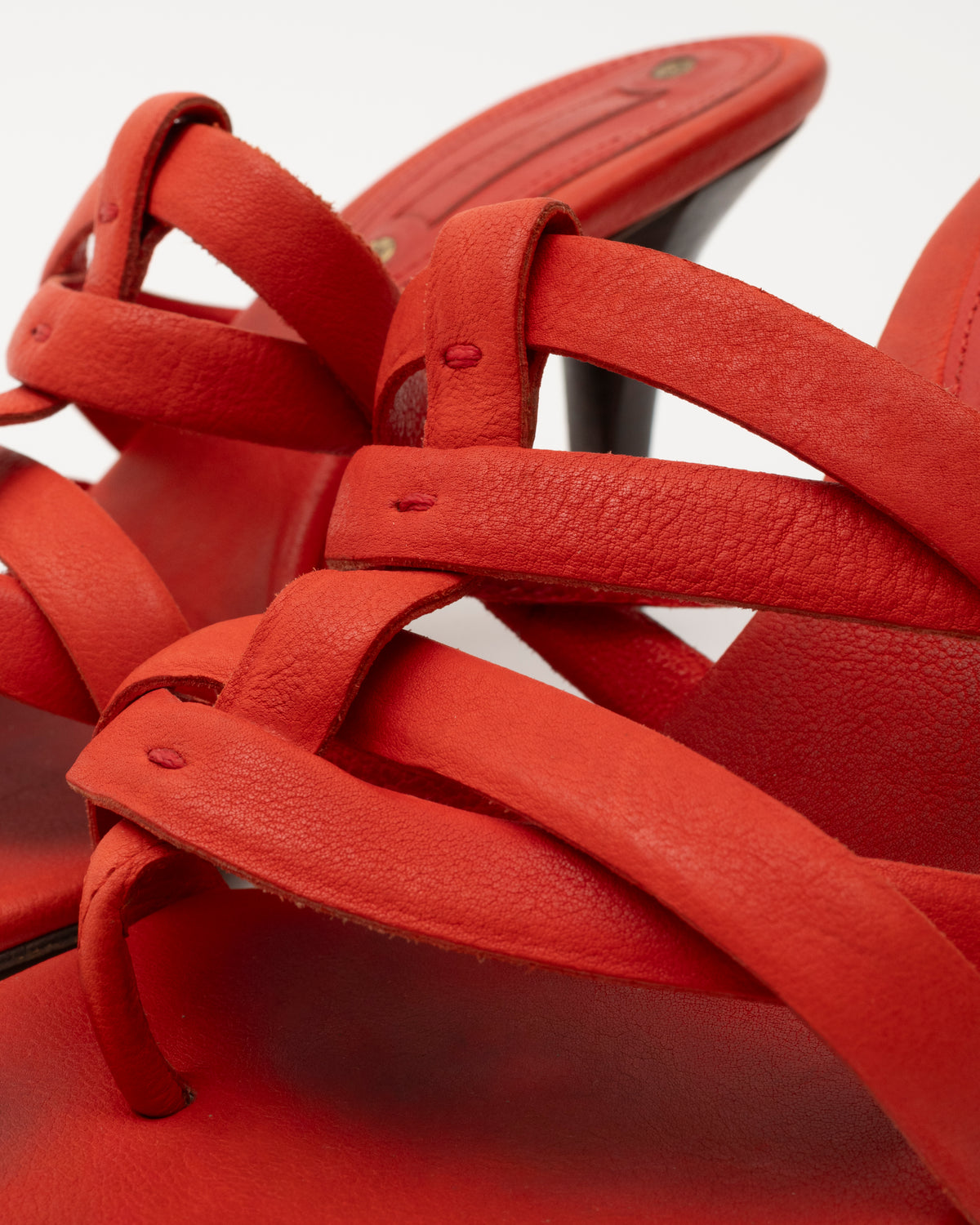 90s CELINE Persimmon Leather Strappy Sandals (37)