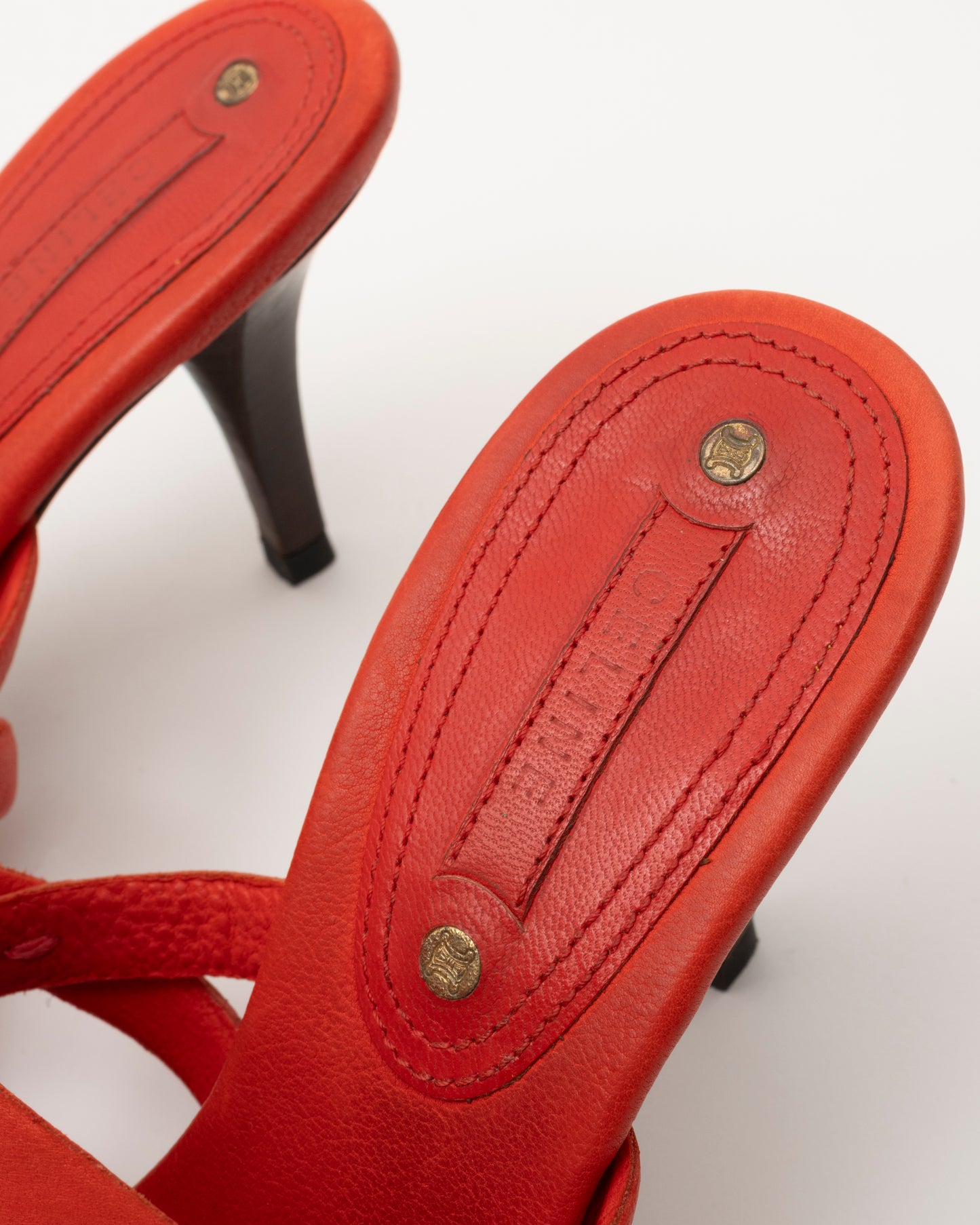 90s CELINE Persimmon Leather Strappy Sandals (37)