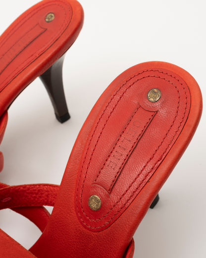 90s CELINE Persimmon Leather Strappy Sandals (37)