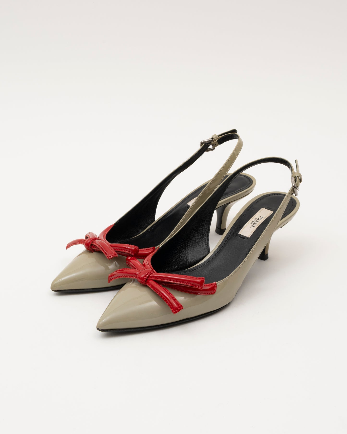 2000s PRADA Sage Patent Leather Red Bow Slingback Heels (36)