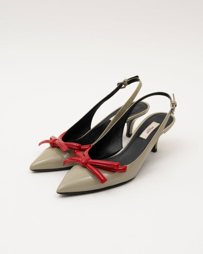 2000s PRADA Sage Patent Leather Red Bow Slingback Heels (36)