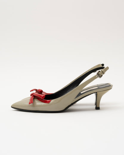 2000s PRADA Sage Patent Leather Red Bow Slingback Heels (36)
