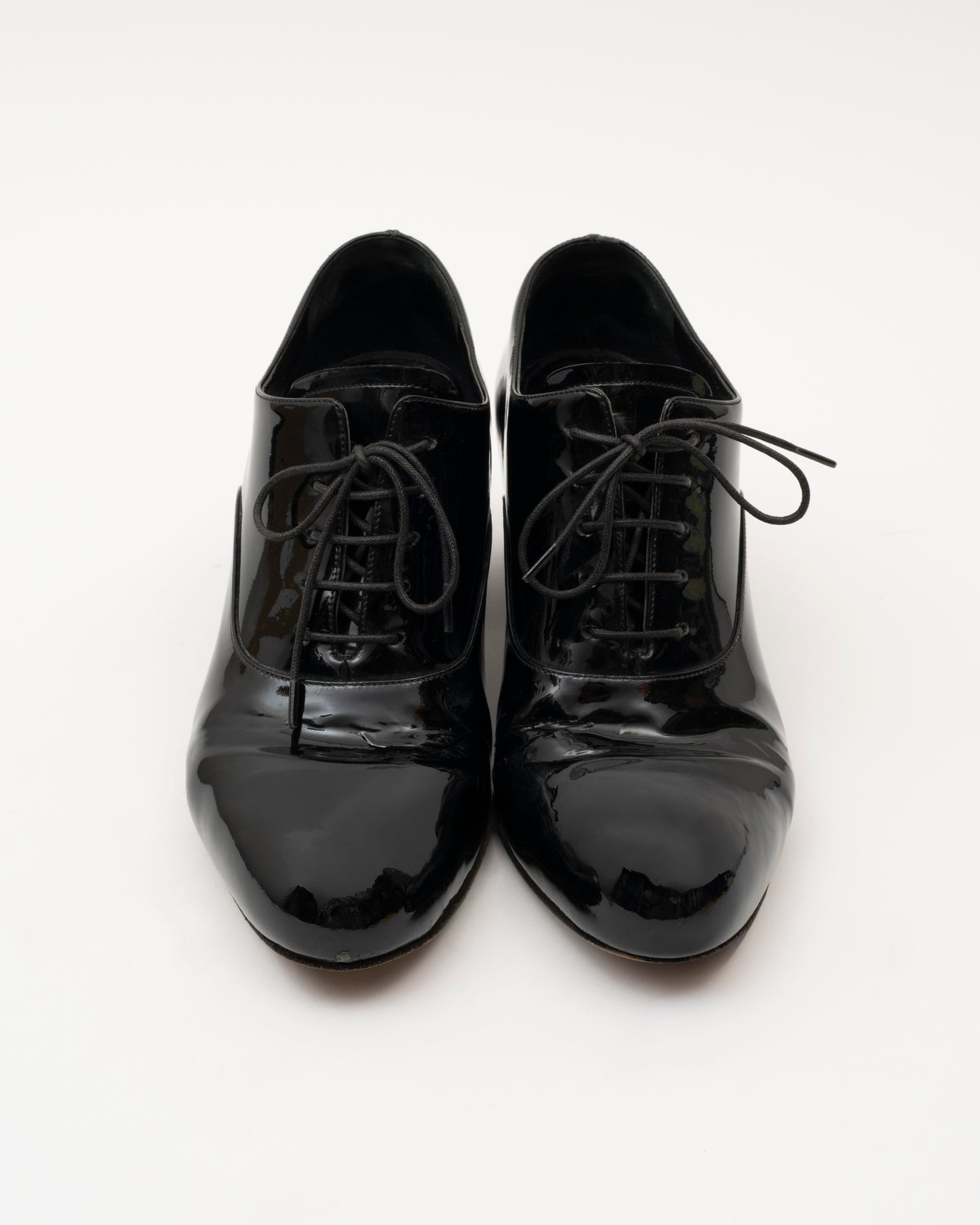 AW2015 MIU MIU Black Patent Leather Block Oxford Heels (6.5)