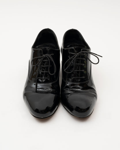 AW2015 MIU MIU Black Patent Leather Block Oxford Heels (6.5)