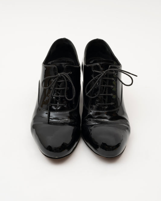 AW2015 MIU MIU Black Patent Leather Block Oxford Heels (6.5)