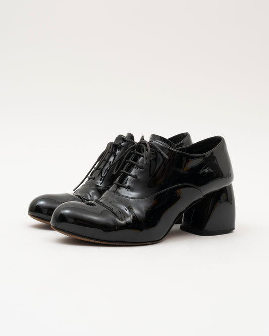 AW2015 MIU MIU Black Patent Leather Block Oxford Heels (6.5)