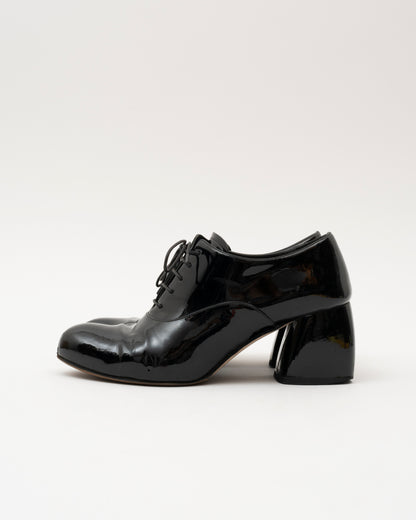 AW2015 MIU MIU Black Patent Leather Block Oxford Heels (6.5)