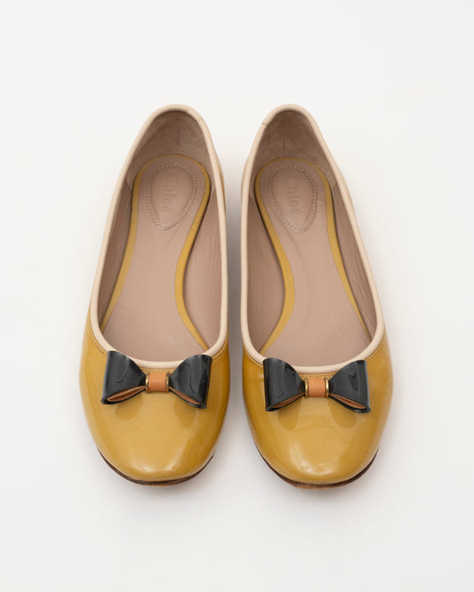 2000s CHLOE Mustard Patent Bow Flats (35)