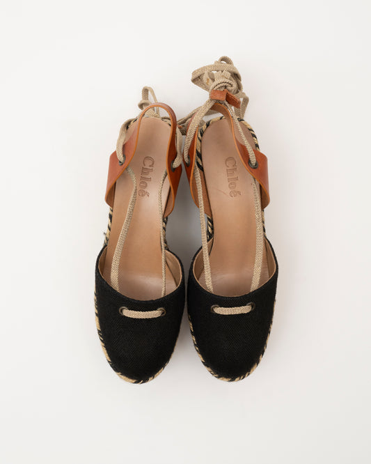 2000s CHLOE Lace-Up Espadrille Wedges (38)