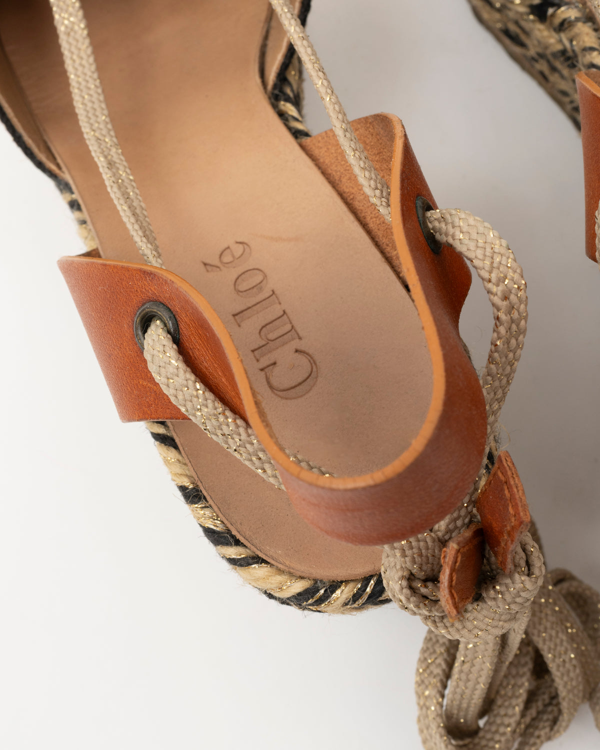 2000s CHLOE Lace-Up Espadrille Wedges (38)