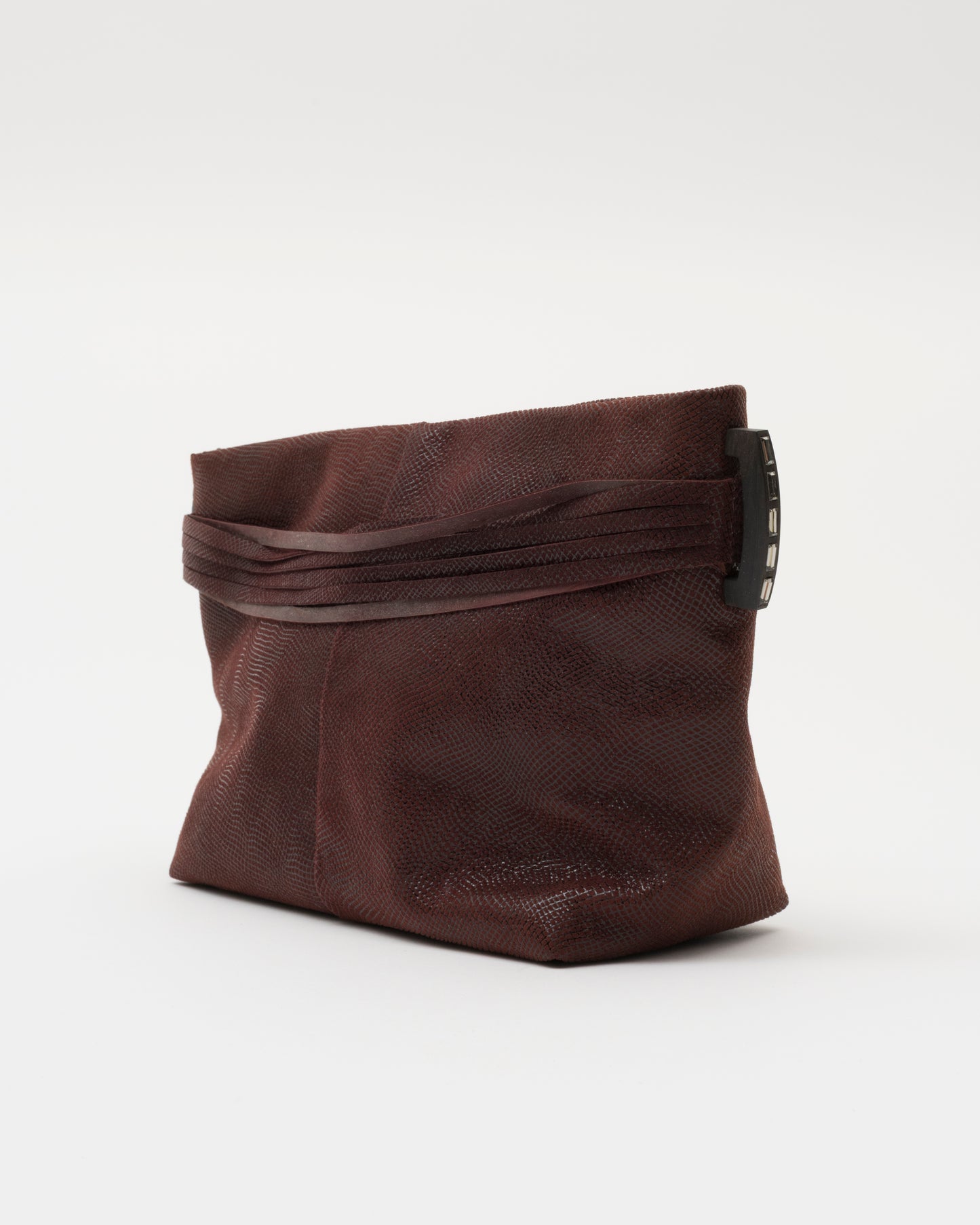 2000s LOEWE Maroon Embossed Leather Clutch